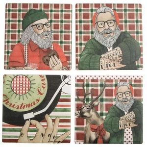 NWT 4 Hipster Santa Coasters